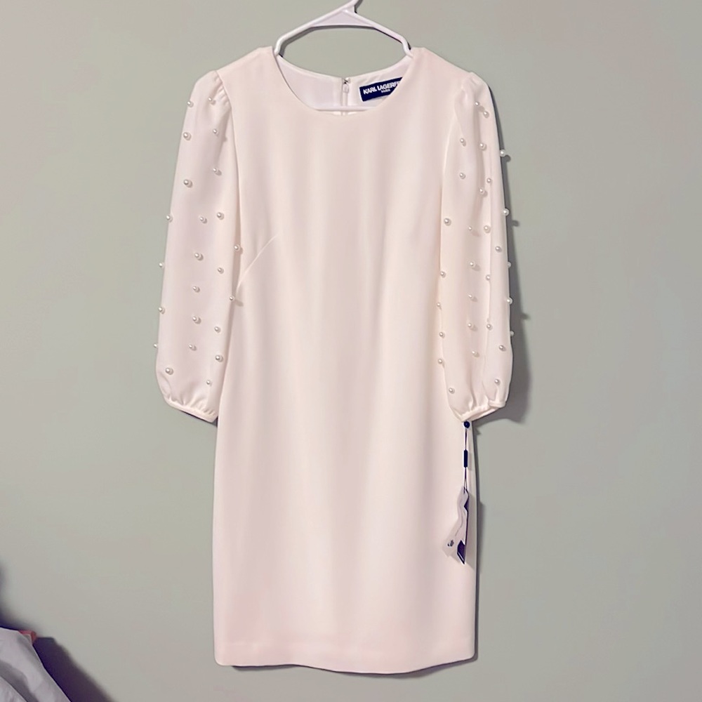 NWT Karl Lagerfeld off-white dress with pearl decoration, size 0.